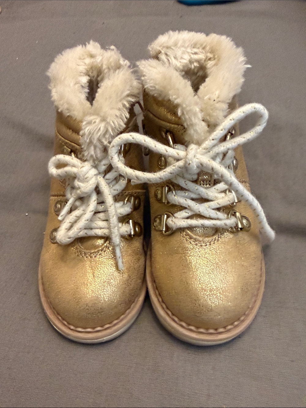Cat & Jack Metallic Gold Faux-Fur Lace-Up Kids Boots